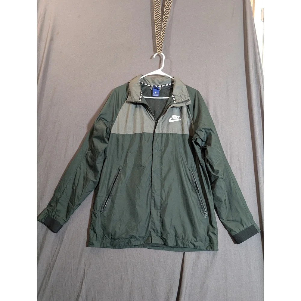 Nike Men Windbreaker Jacket Green‎ Grey Color Block Full Zip Lightweight Size M